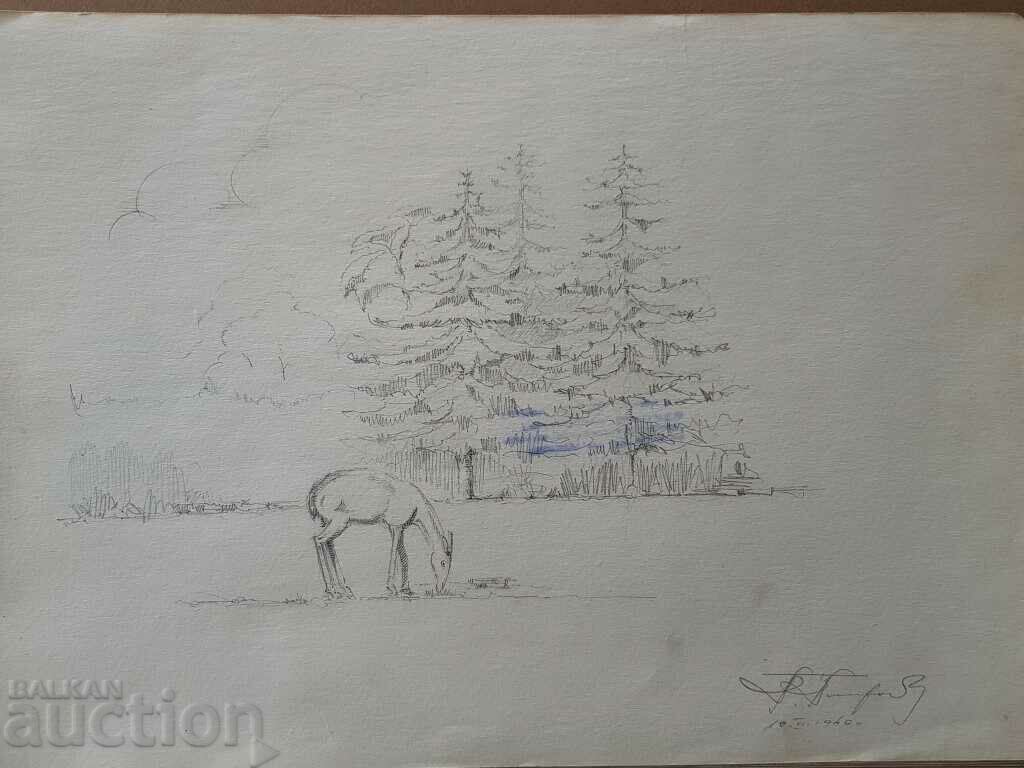 Κύριο σχέδιο με μολύβι Toma Petrov Τοπίο με ελαφίνα με τιμή 50.00 BGN | € 25.56 Κύριο σχέδιο με μολύβι Toma Petrov Τοπίο με ελαφίνα με τιμή 50.00 BGN | € 25.56