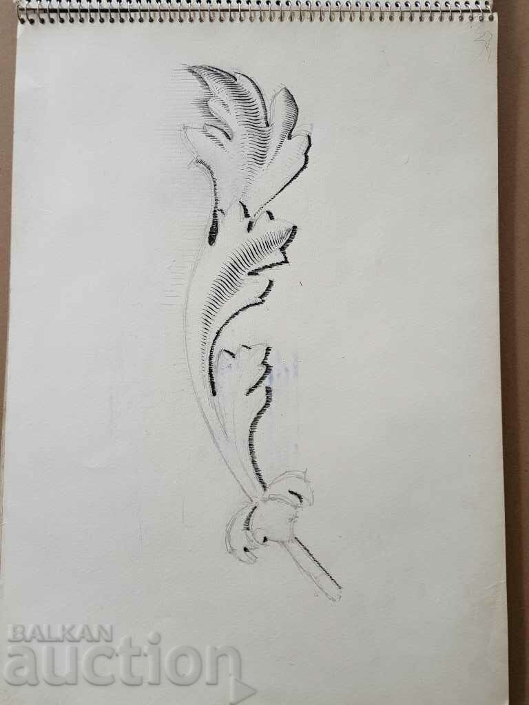 Κύριο σχέδιο με μολύβι Toma Petrov Έργο ενός φύλλου άκανθου