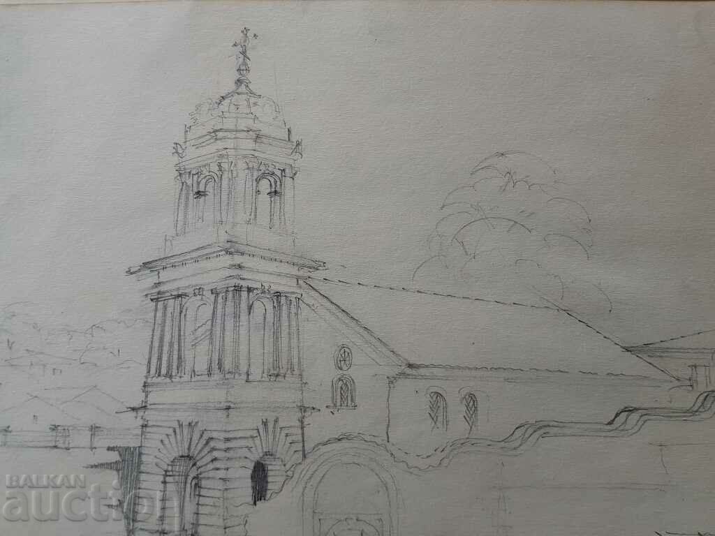 Δημοπρασία Κύριο σχέδιο με μολύβι Toma Petrov Church of St. Μήτηρ Θεού
