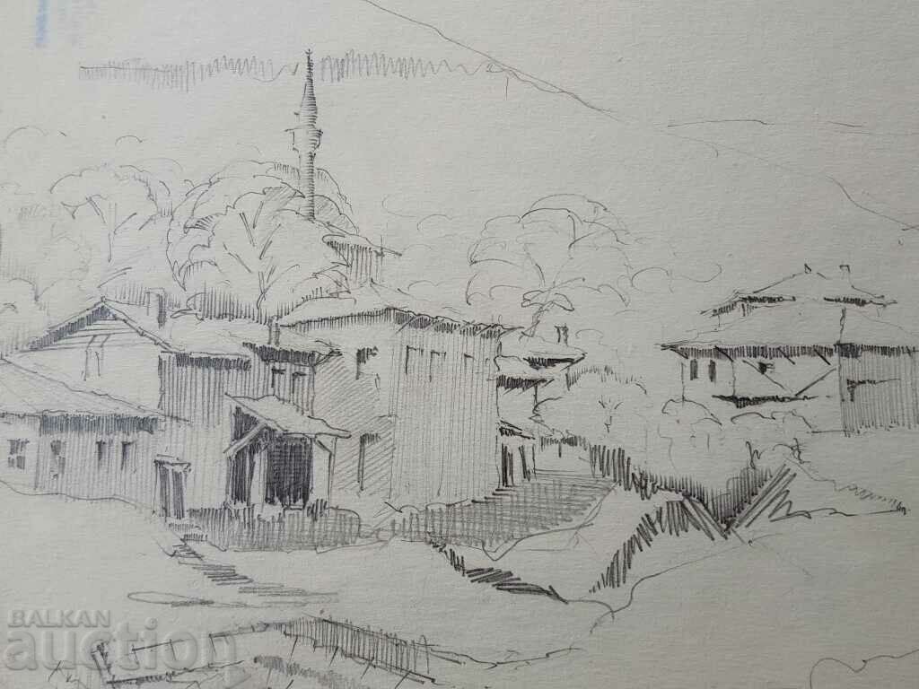 Master pencil drawing Toma Petrov 1908-72 Old Shumen - 5 Master pencil drawing Toma Petrov 1908-72 Old Shumen - 5