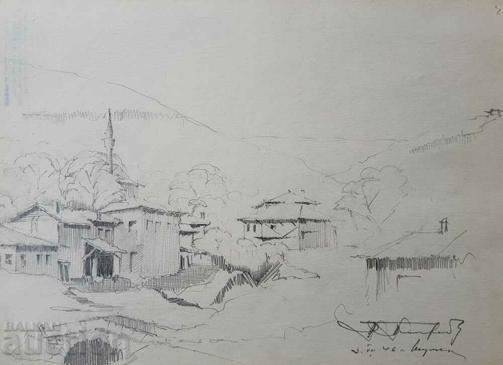 Desen maestru în creion Toma Petrov 1908-72 Şumen vechi - 6
