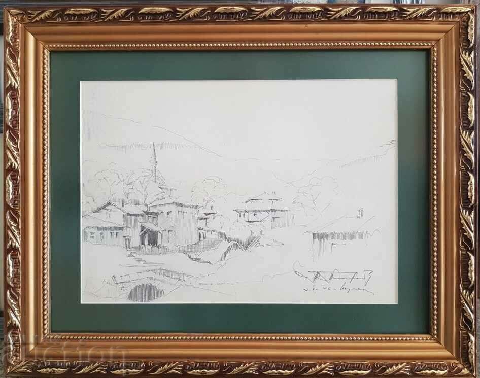 Master pencil drawing Toma Petrov 1908-72 Old Shumen