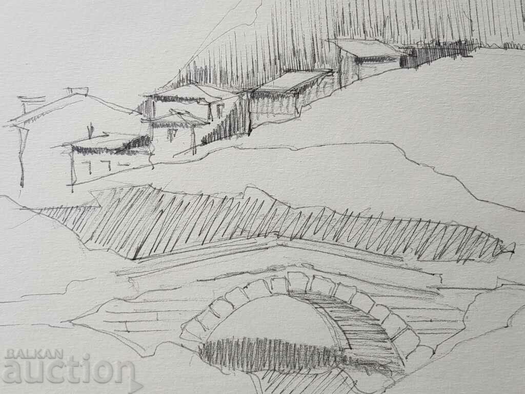 Παράδοση Κύριο σχέδιο με μολύβι Toma Petrov Αναγεννησιακή γέφυρα Shumen Παράδοση Κύριο σχέδιο με μολύβι Toma Petrov Αναγεννησιακή γέφυρα Shumen