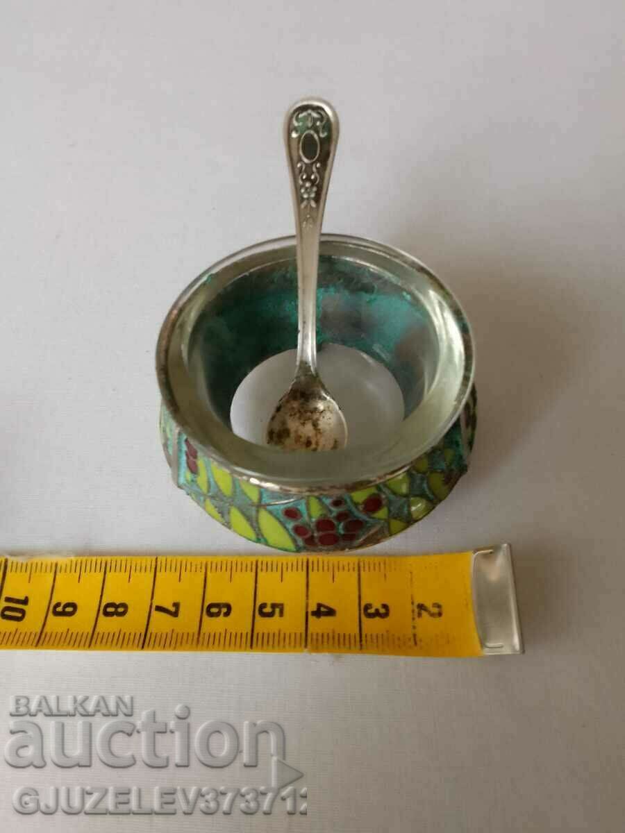 Vintage Russian Melchiorna with Enamel Salt Spoon with price 65.00 BGN | € 33.23 Vintage Russian Melchiorna with Enamel Salt Spoon with price 65.00 BGN | € 33.23