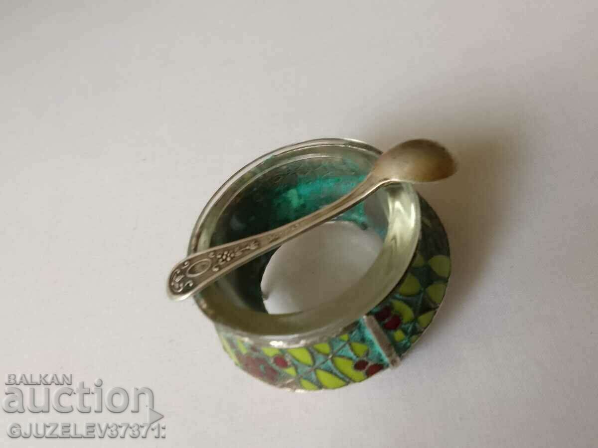 Delivery of Vintage Russian Melchiorna with Enamel Salt Spoon Delivery of Vintage Russian Melchiorna with Enamel Salt Spoon