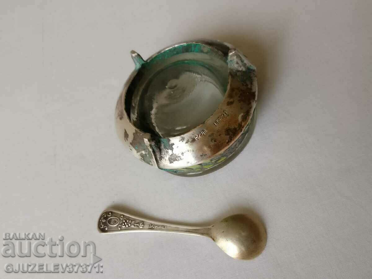Vintage Russian Melchiorna with Enamel Salt Spoon - 7 Vintage Russian Melchiorna with Enamel Salt Spoon - 7