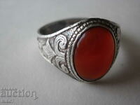Silver, antique, men's ring with carnelian.