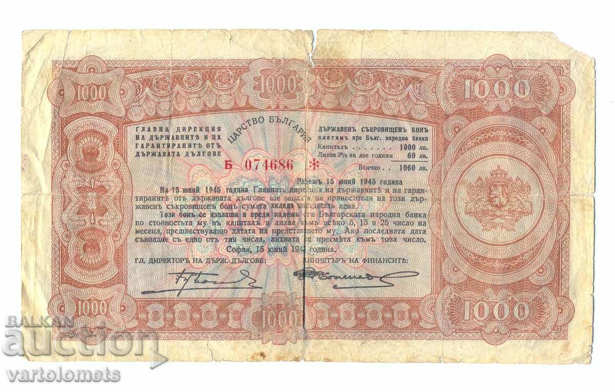 Bancnota de 1000 leva 1943 Bulgaria, bancnota