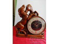 Old German Porcelain Table Clock HORSE