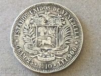 Венецуела 5 боливара 1910 сребро