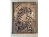 OLD wooden carved icon with the Virgin Mary