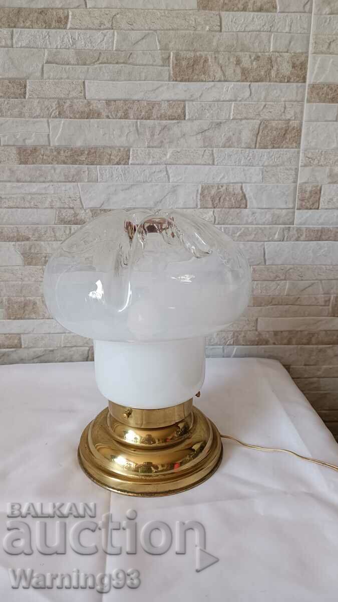 Стара месингова нощна лампа с духано стъкло - Антика - №45