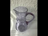 Jug - colored glass, engraved - 23 cm
