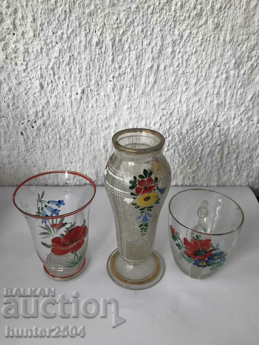 Vase and glasses - hand painted
