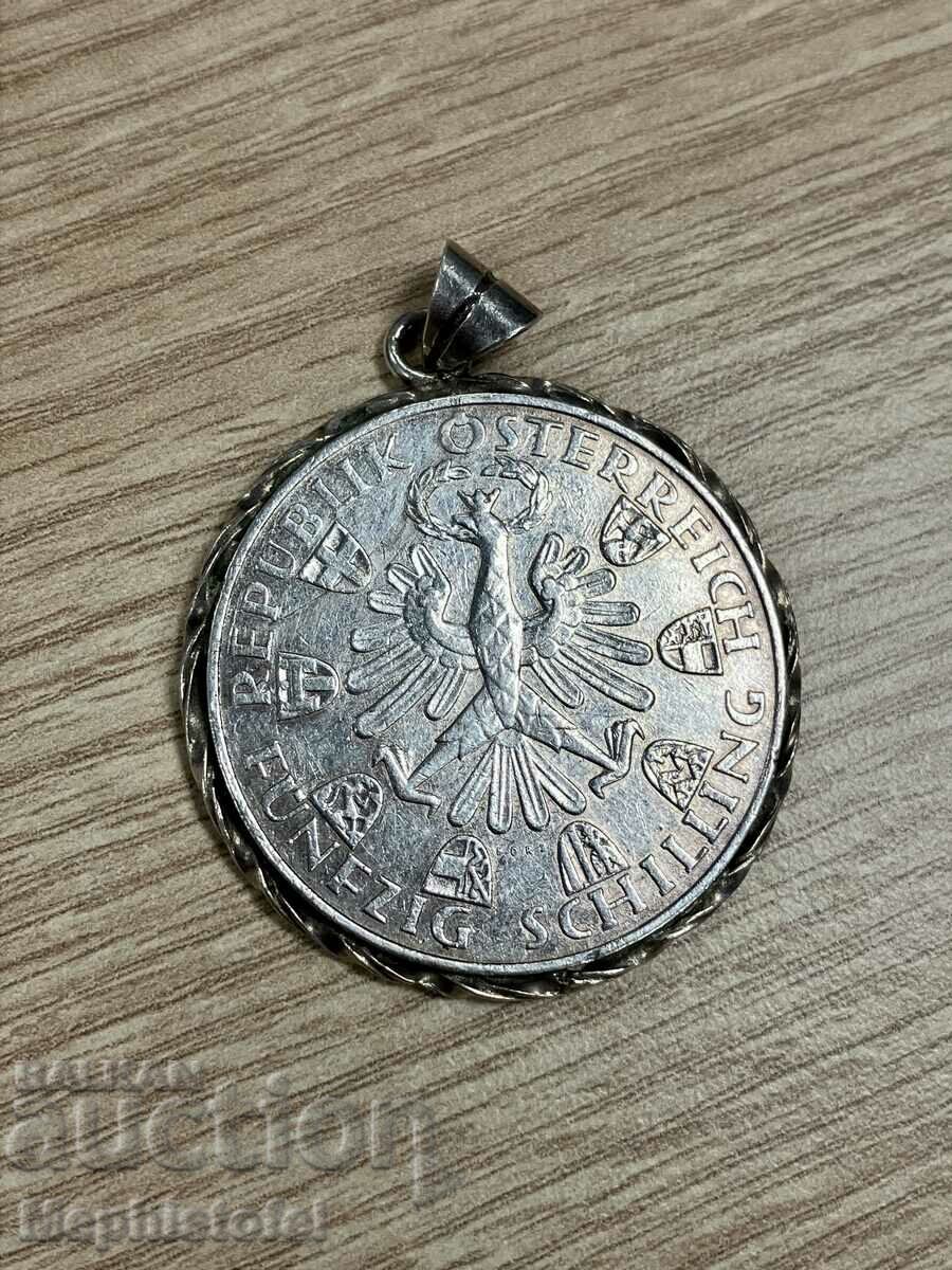 1959 Austria 50 Shilling Silver Mounted/Medallion Coin