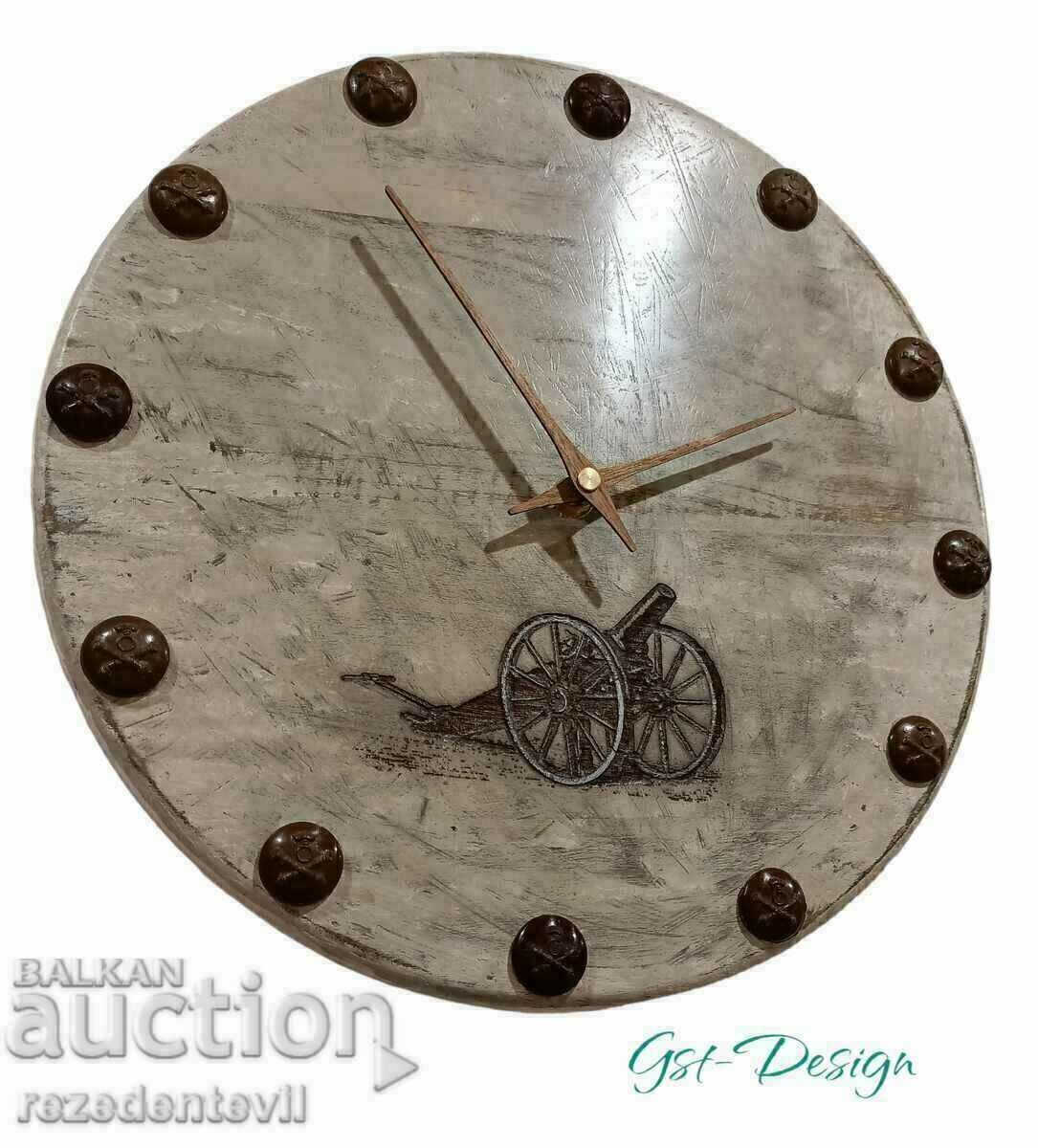 Auction Wall Clock Solid Wood Artillery Kingdom of Bulgaria Auction Wall Clock Solid Wood Artillery Kingdom of Bulgaria