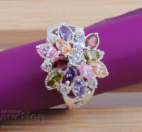 Ring with zircons, multicolored