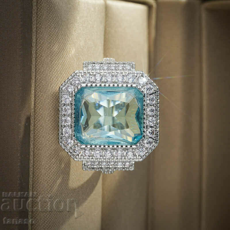 Ring with aquamarine and zircons - 5