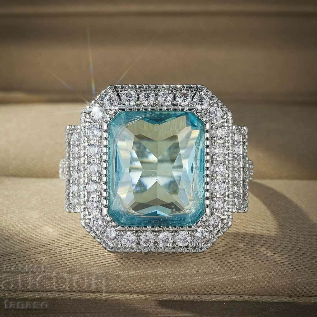 Ring with aquamarine and zircons - 6