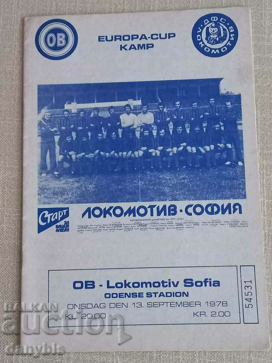 Program de fotbal - Odense Danemarca - Lokomotiv Sofia 1978