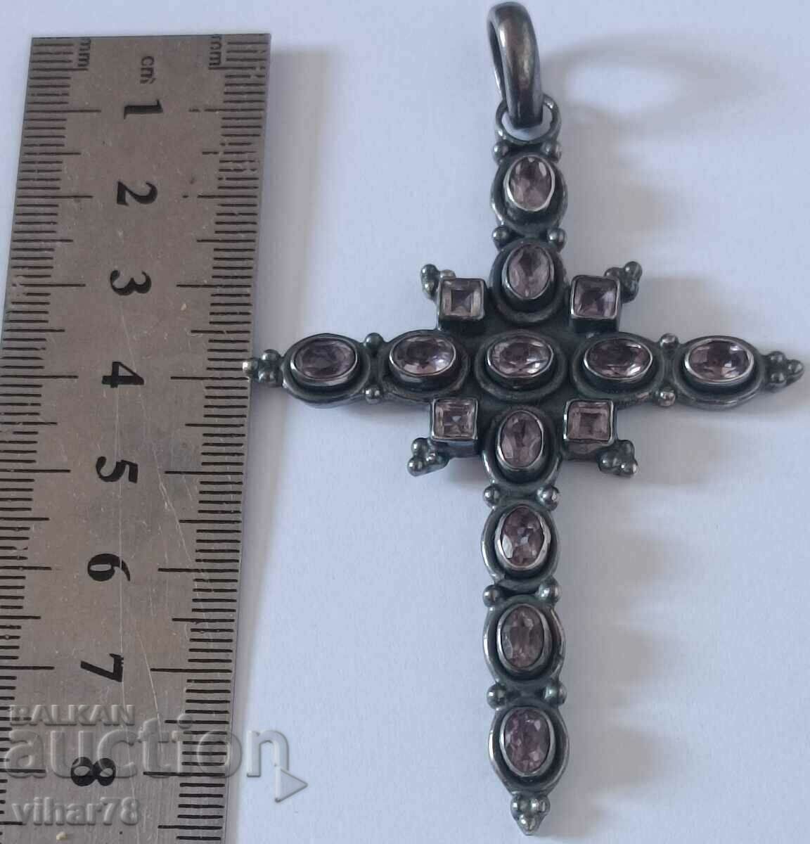 Аукцион Голям Сребърен кръст с аметист-аметисти