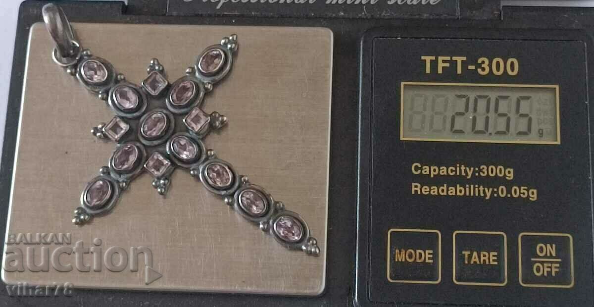 Доставка на Голям Сребърен кръст с аметист-аметисти