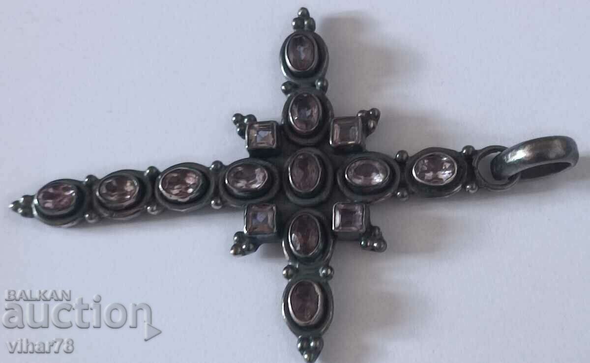 Голям Сребърен кръст с аметист-аметисти - 5