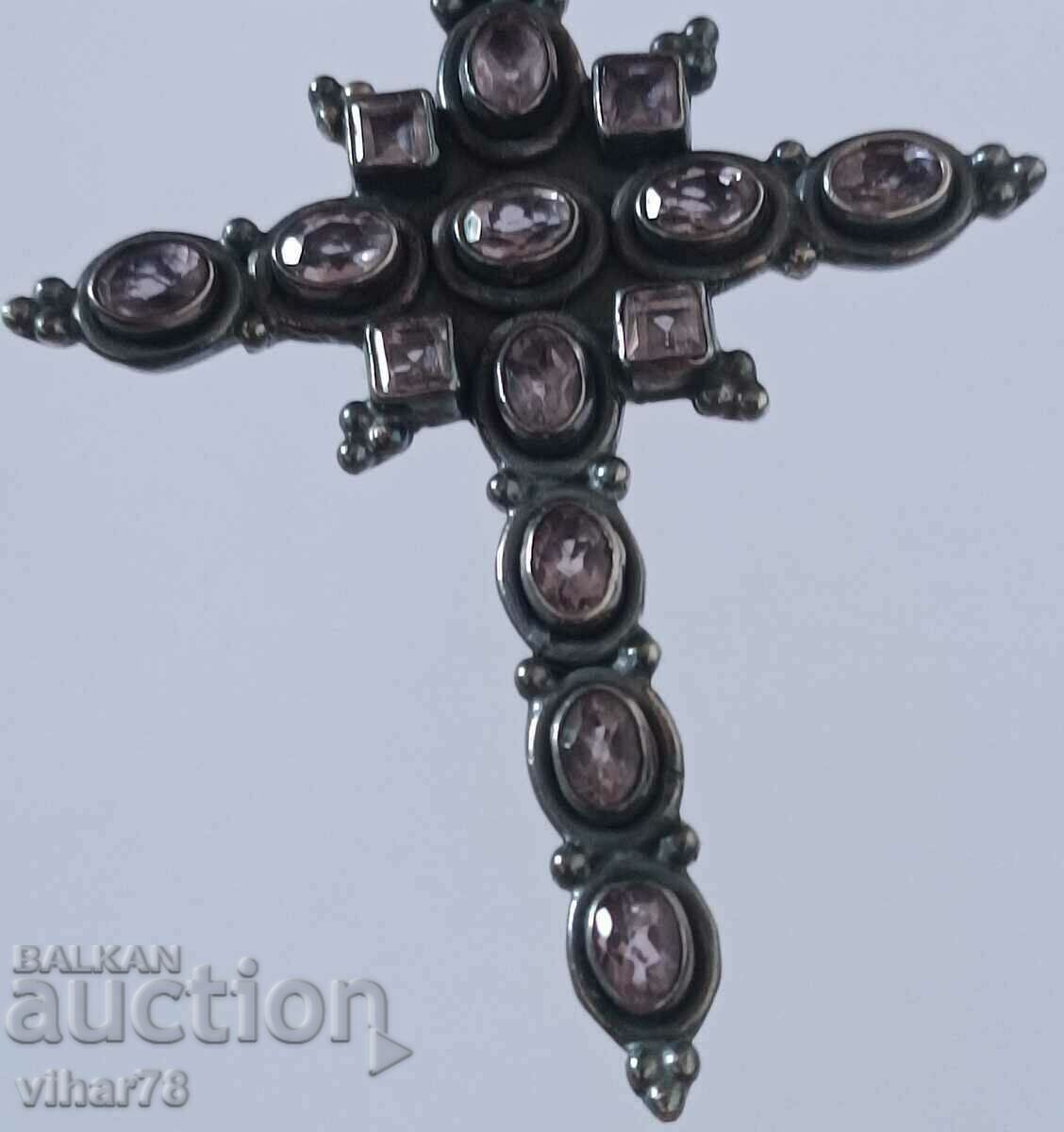 Cruce mare de argint cu ametist-ametist - 6