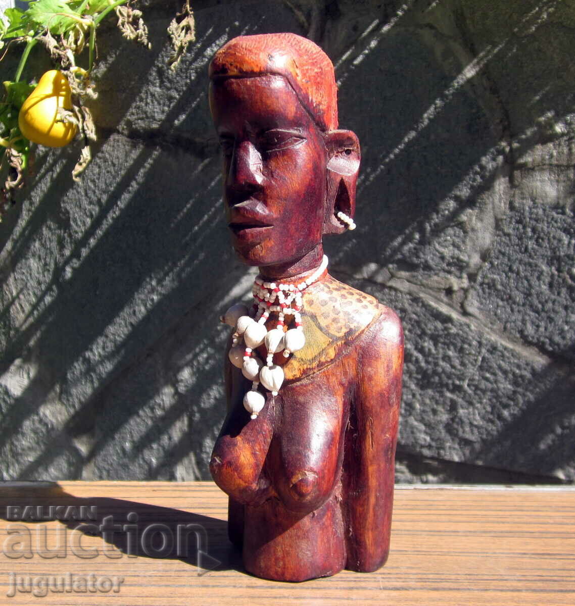 Auction  old wooden figure statuette bust of a naked woman