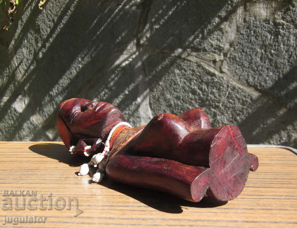 old wooden figure statuette bust of a naked woman - 5