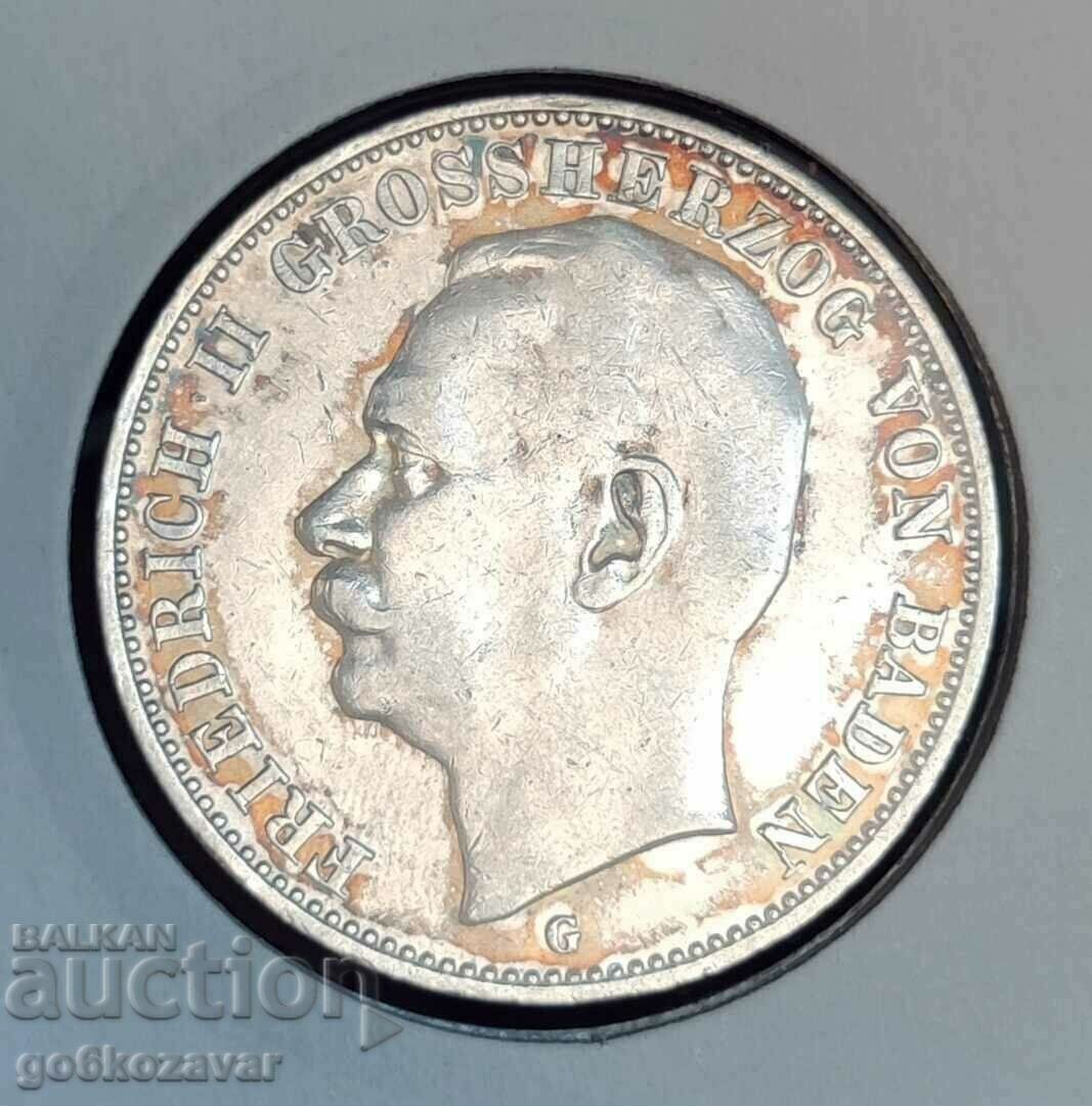 Германия Баден 3 марки 1912г Сребро малък тираж !