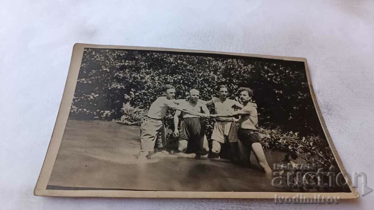 Photo Sofia Four men in the river Iskar near Vranya 1934