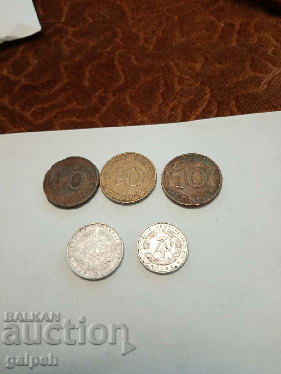GERMANY/GDR COINS - 1950, 66, 68, 89 - 5 pcs. - BGN 1.5 with price 1.50 BGN | € 0.77 GERMANY/GDR COINS - 1950, 66, 68, 89 - 5 pcs. - BGN 1.5 with price 1.50 BGN | € 0.77