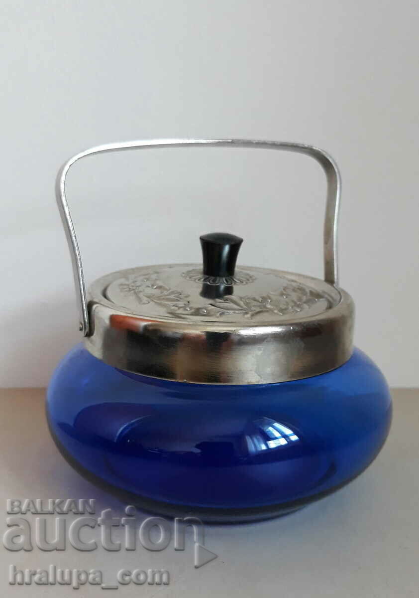 Auction Vintage cobalt glass sugar bowl Auction Vintage cobalt glass sugar bowl