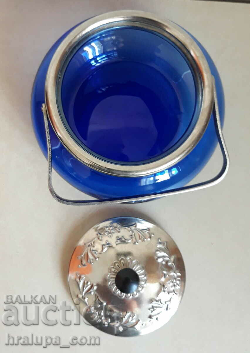 Delivery of Vintage cobalt glass sugar bowl Delivery of Vintage cobalt glass sugar bowl