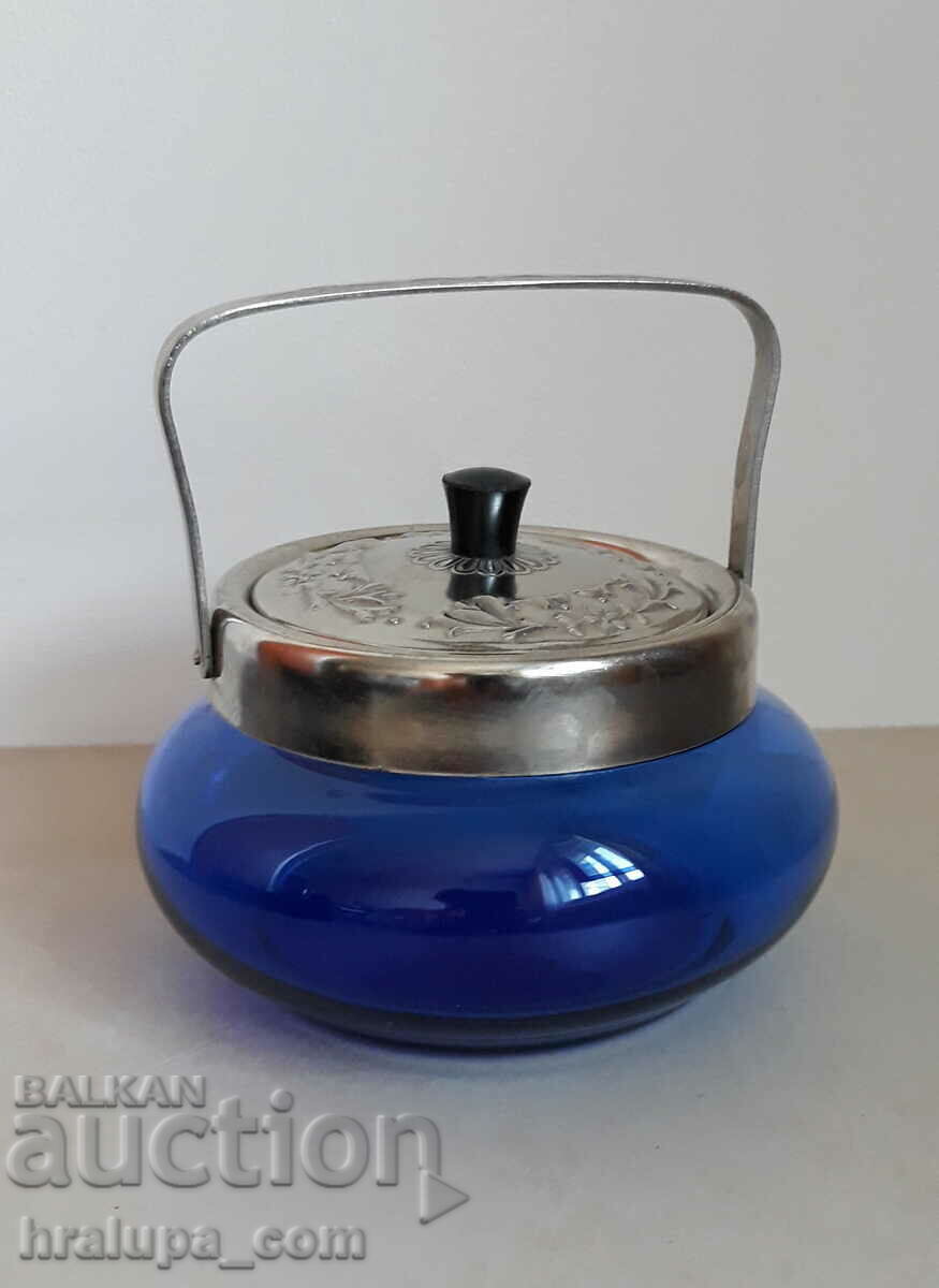 Vintage cobalt glass sugar bowl