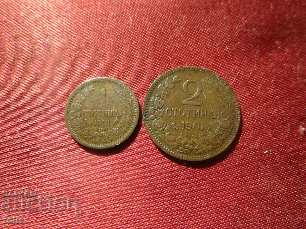 Set de 1 și 2 cenți 1901,