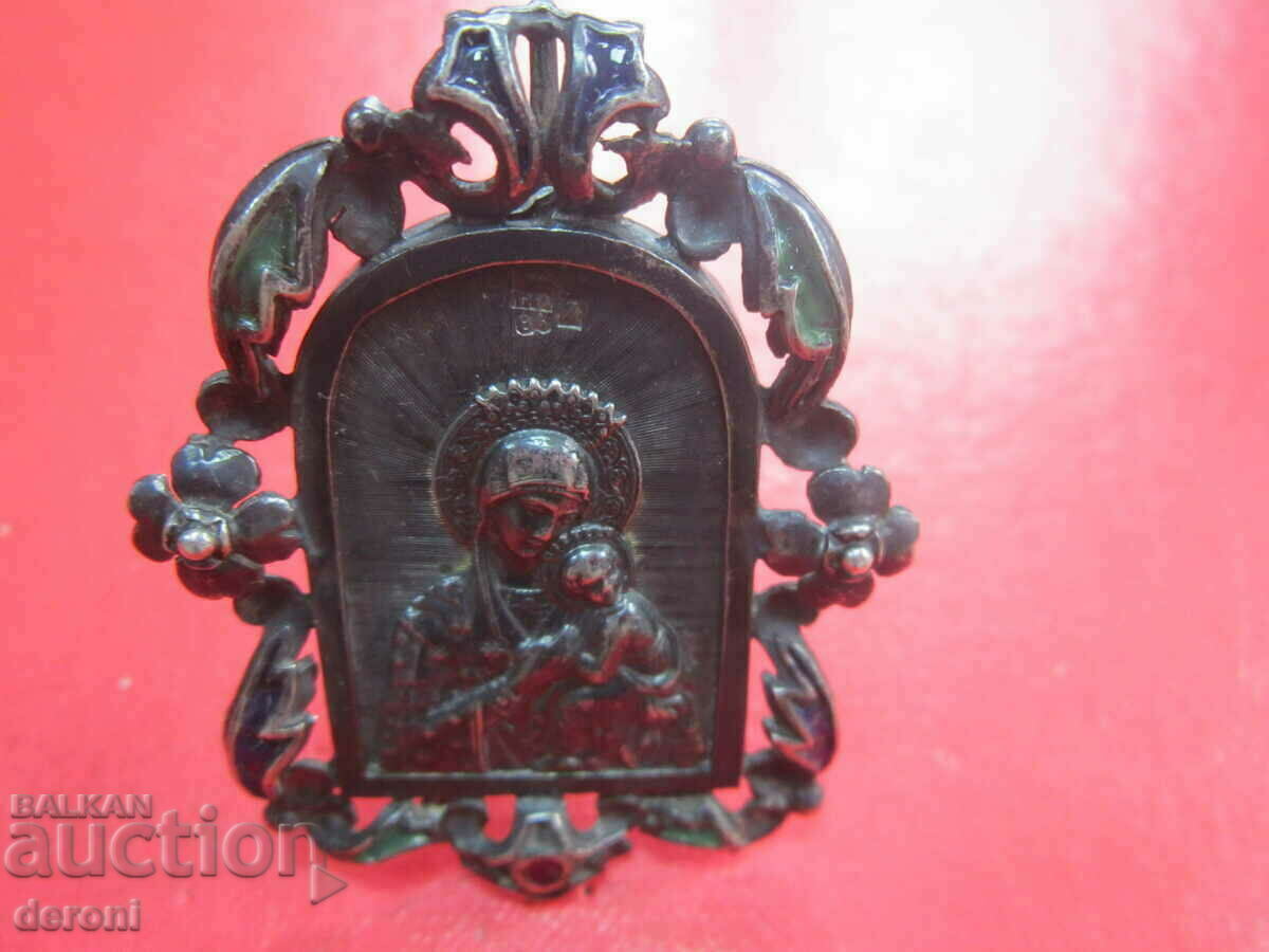 Russian silver icon Panagia cross with enamel 84 Tsarist Russia - 6