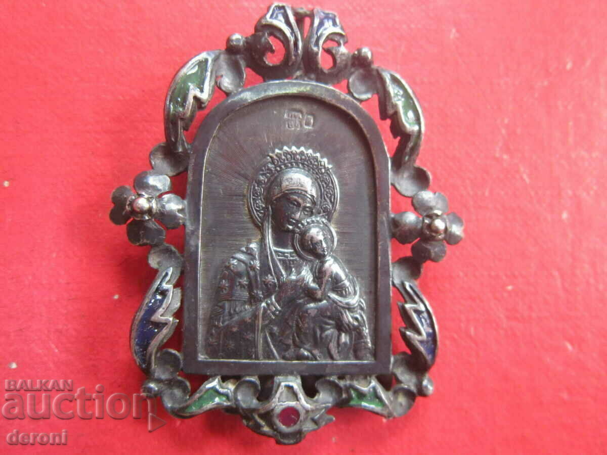 Russian silver icon Panagia cross with enamel 84 Tsarist Russia - 7