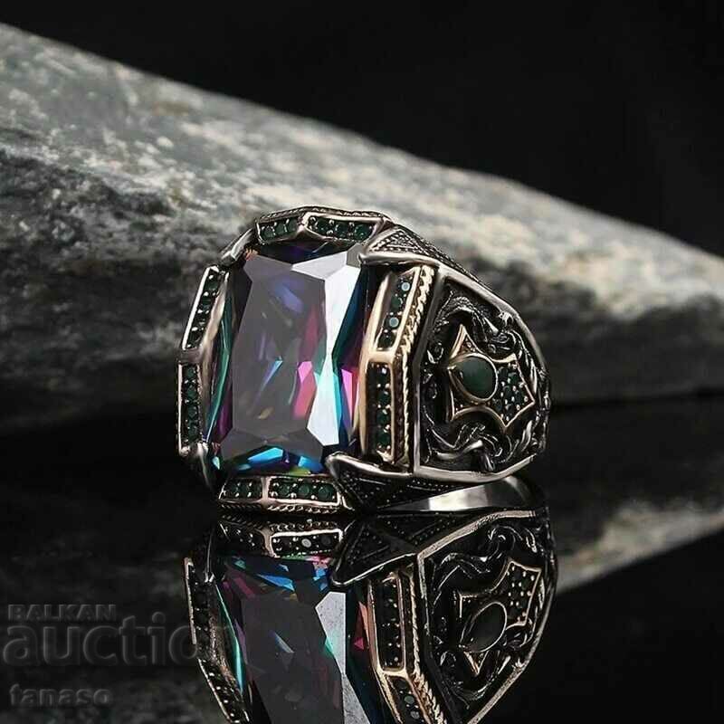 Men's ring with wine zircon, Tibetan silver Men's ring with wine zircon, Tibetan silver