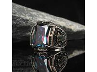 Men's ring with wine zircon, Tibetan silver