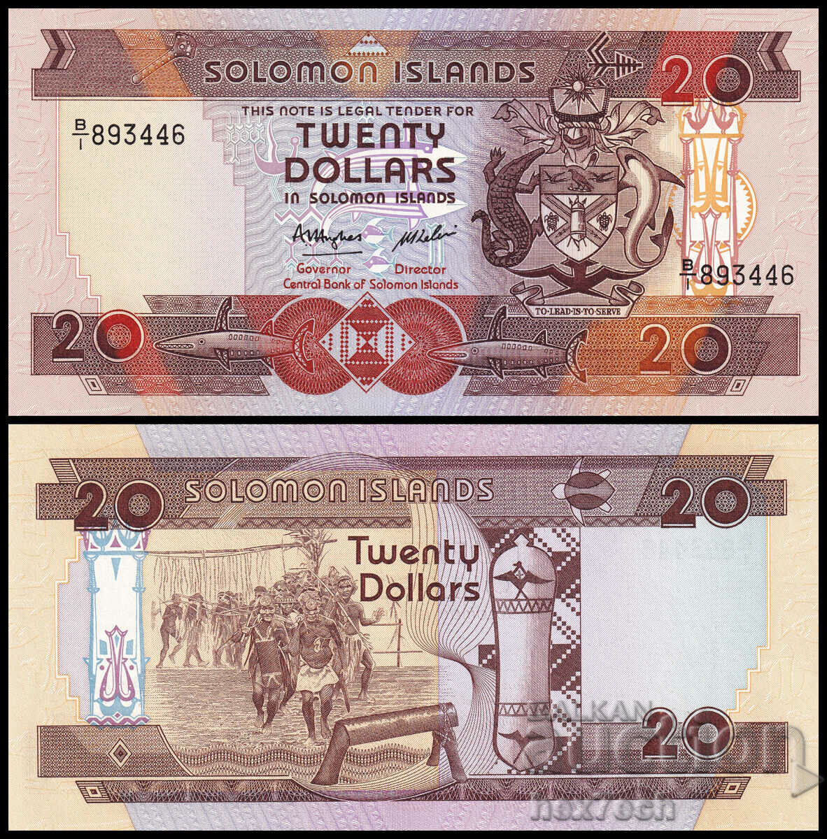 ❤️ ⭐ Соломонови Острови 1986 20 долара UNC нова ⭐ ❤️