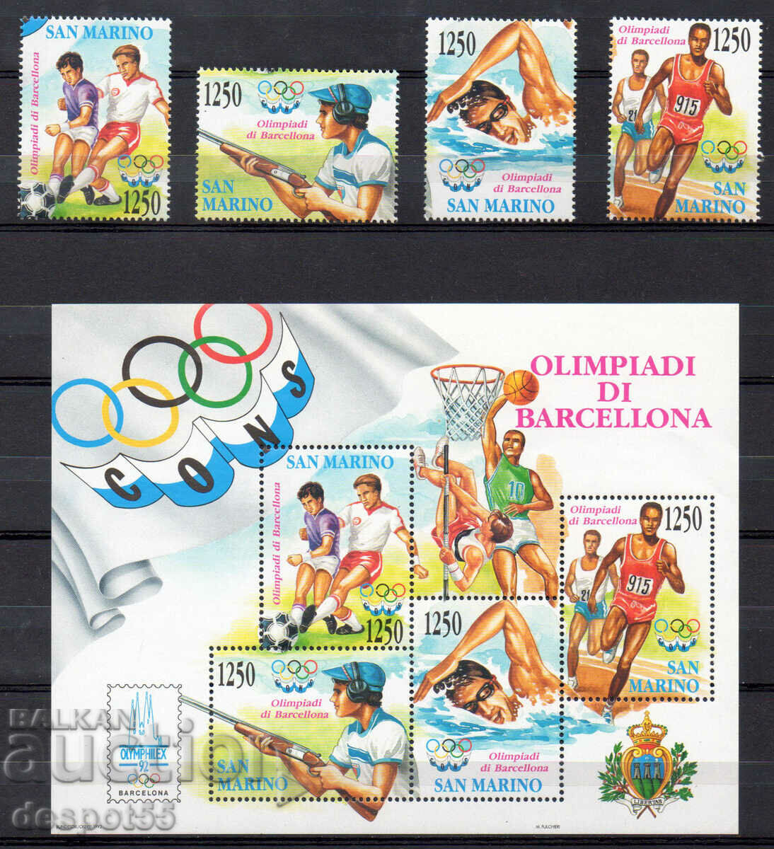 1992 San Marino. Jocurile Olimpice - Barcelona, Spania + Bloc