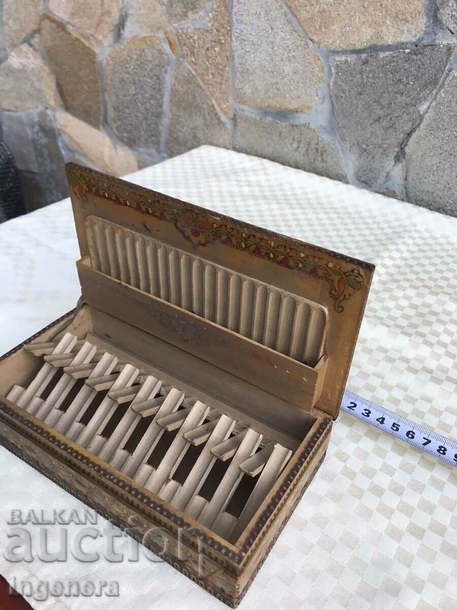 WOOD ANTIQUE CIGARETTE BOX PYROGRAPH DRAWING - 6 WOOD ANTIQUE CIGARETTE BOX PYROGRAPH DRAWING - 6