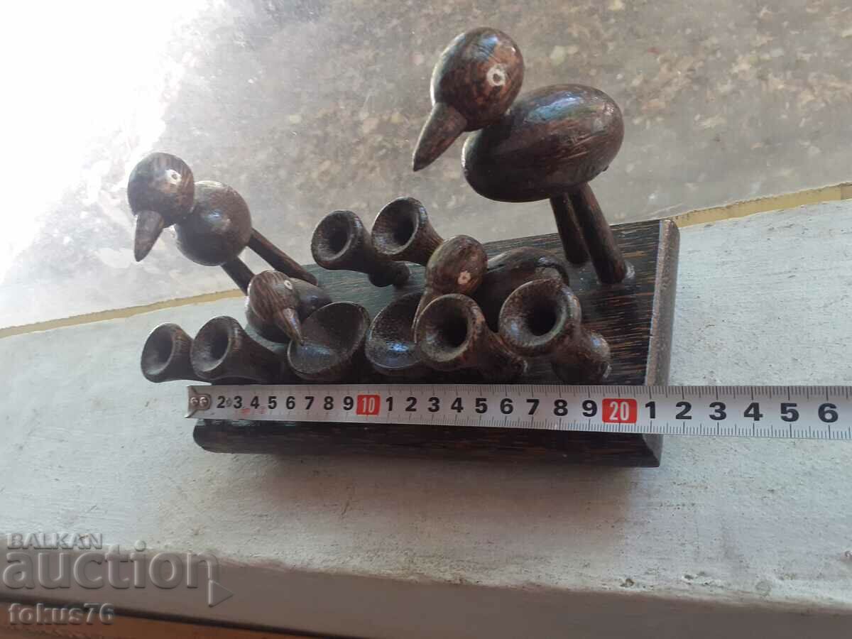 Interesting wooden inkwell with chicks - 7