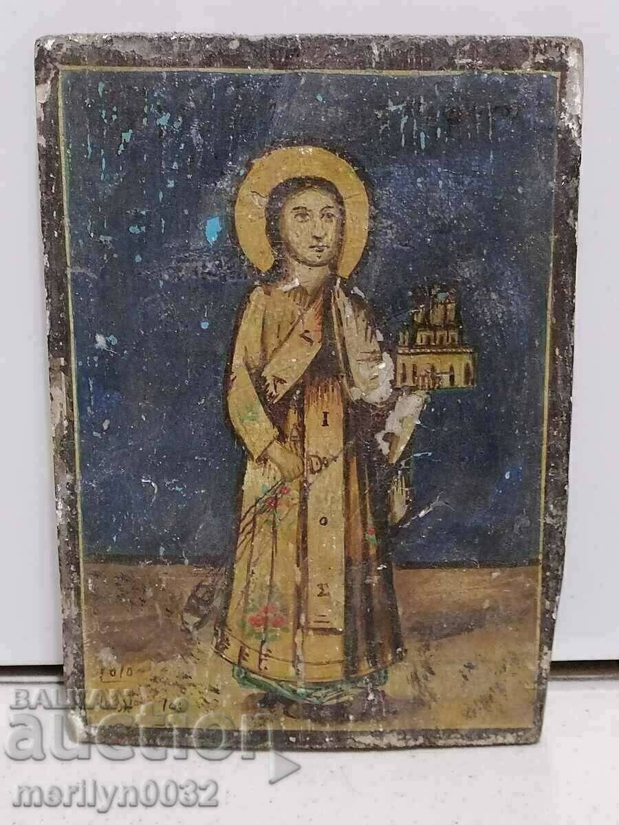 Painted icon 19th century Saint Stephen cross painting