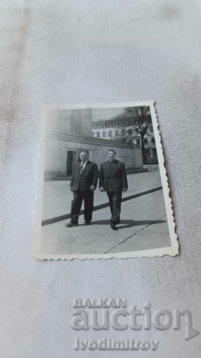 Photo Sofia Two men in front of the mausoleum of G. Dimitrov