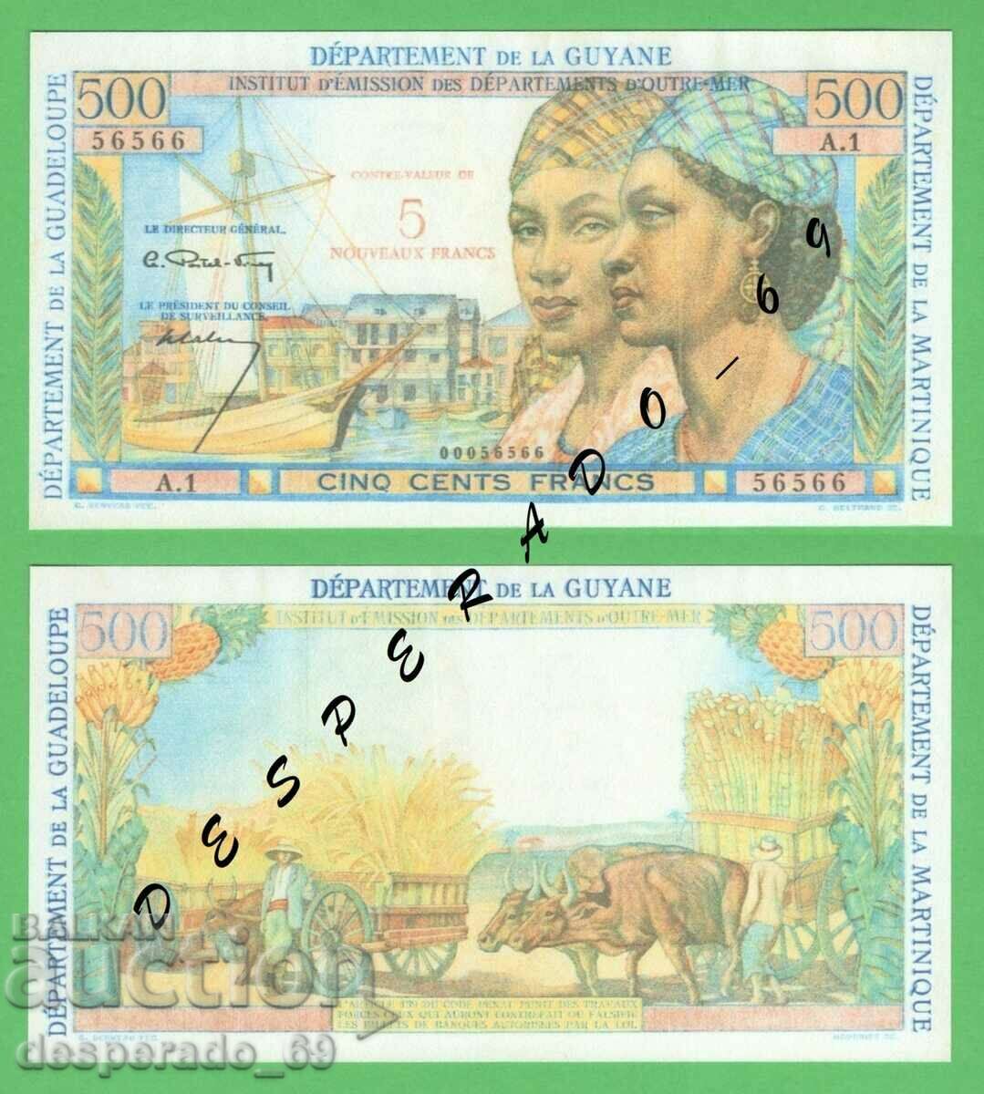 (¯`'•.¸(reproduction) FRENCH ANTILLES 5 francs 1961 UNC