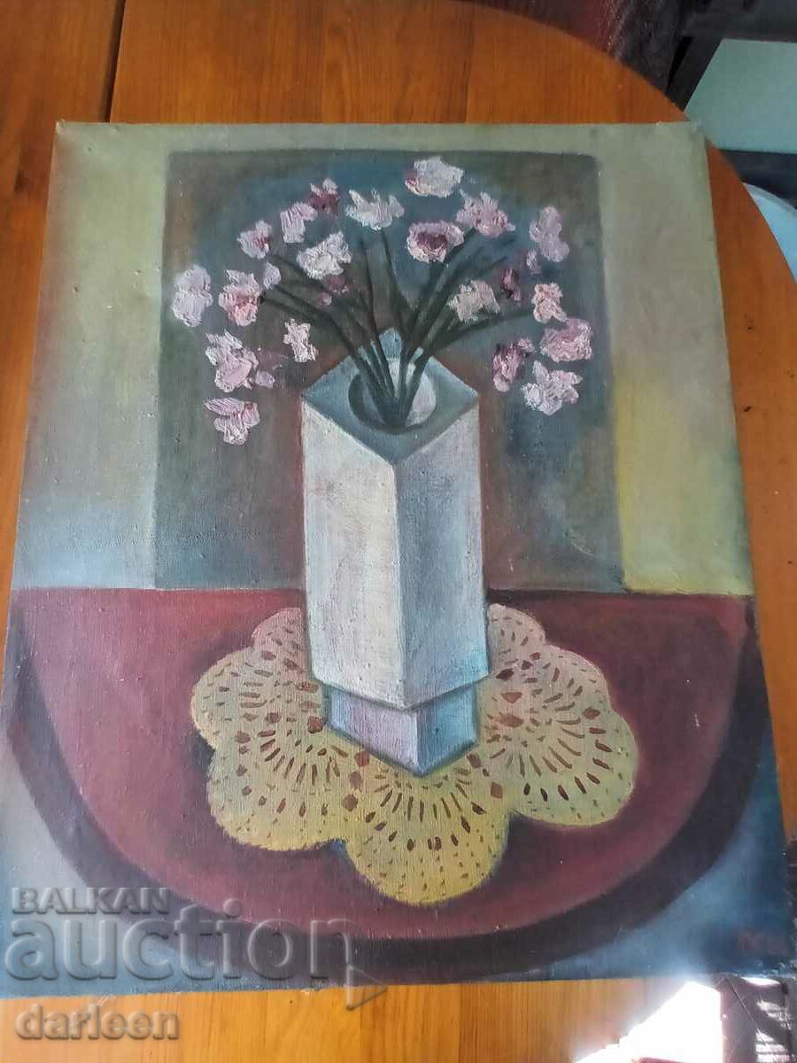 Still life with vase and flowers, oil painting