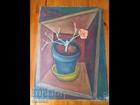 Still life with pot and flower, oil painting